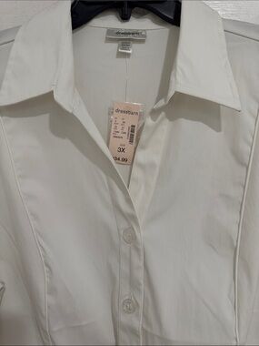 dressbarn Plus Women Straight White Button-Fronte Shirt 3/4 Sleeves 3XL BWT
